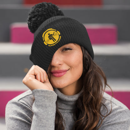 Yellow Logo Pom Pom Beanie