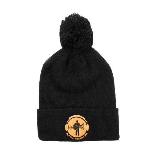 Yellow Logo Pom Pom Beanie