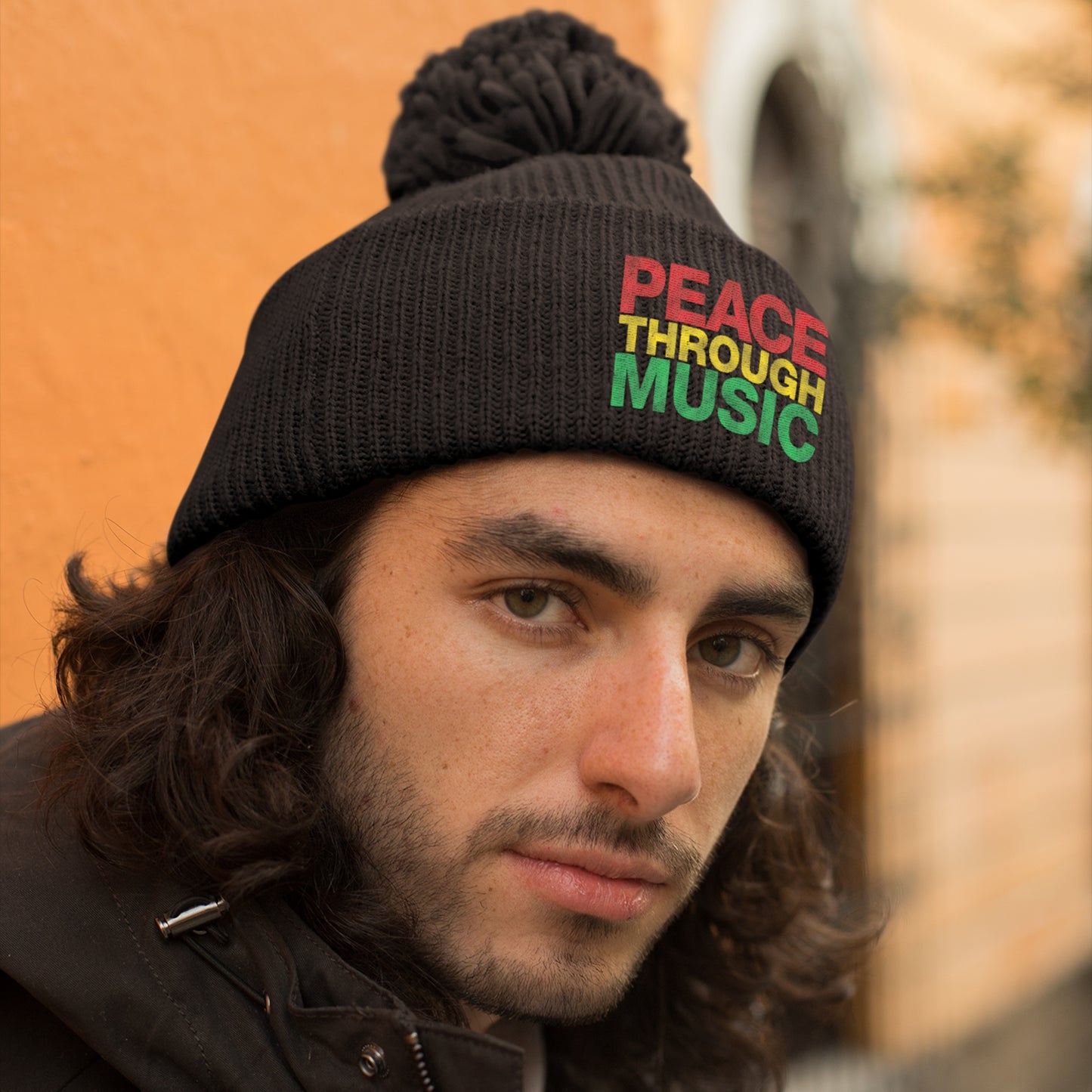 Peace Through Music Pom Pom Beanie