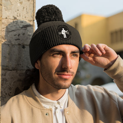 Black and White Logo Pom Pom Beanie